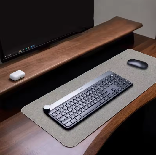 Light grey 90x40cm desk mat on office desk